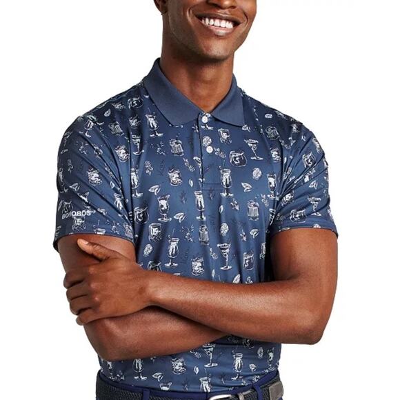 NWT Bonobos Golf Shirt Polo Cocktail Print XL BLUE Polyester MSRP $89 2 Button - Picture 1 of 8